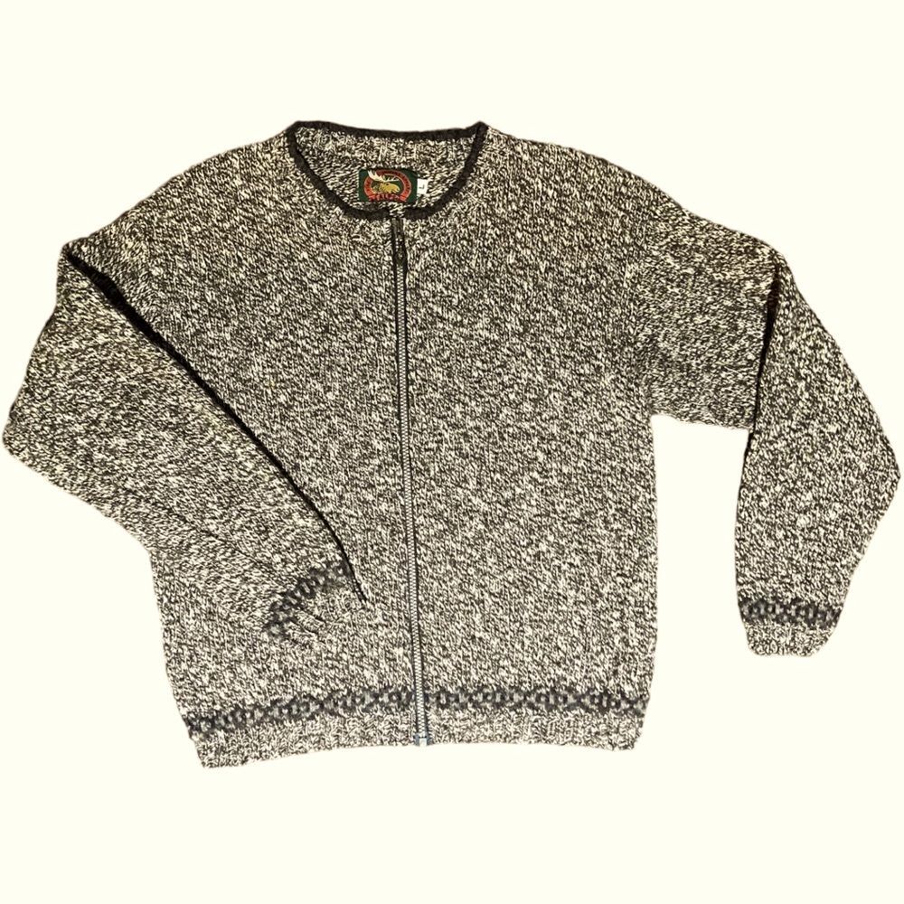 Alps Fine Apparel Vintage Wool Blend zip Cardigan Sweater Sz L women olive/brown
